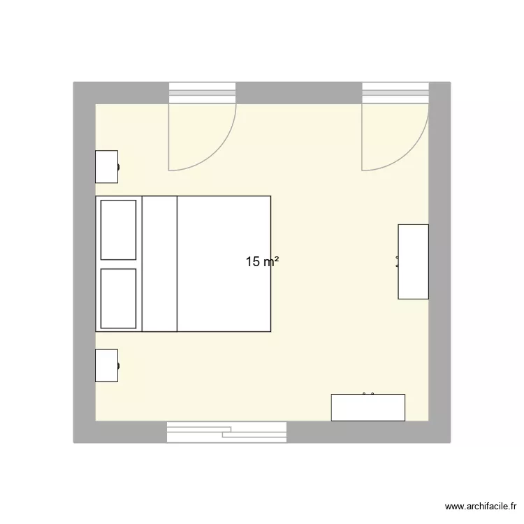Chambre principale. Plan de 1  et 15 m²
