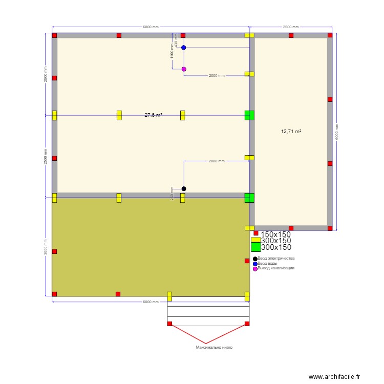 Михеевы Сваи. Plan de 3 pièces et 57 m2