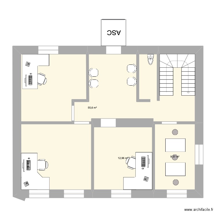 Thier1er. Plan de 3 pièces et 78 m2