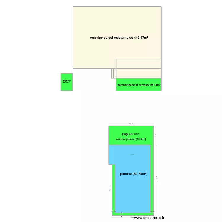 piscine urbanisme. Plan de 10  et 253 m²