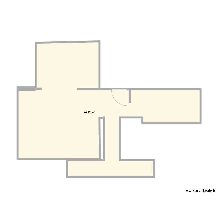 parquet. Plan de 1 pièce et 44 m2