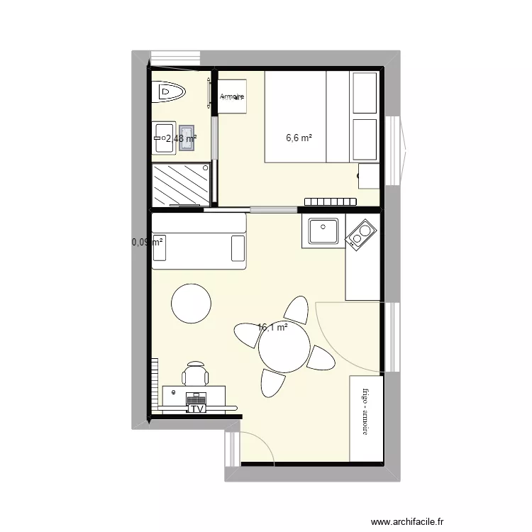 Appart 2RE - lit contre mur sdb105. Plan de 