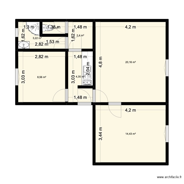 AppartRennes. Plan de 7 pièces et 54 m2