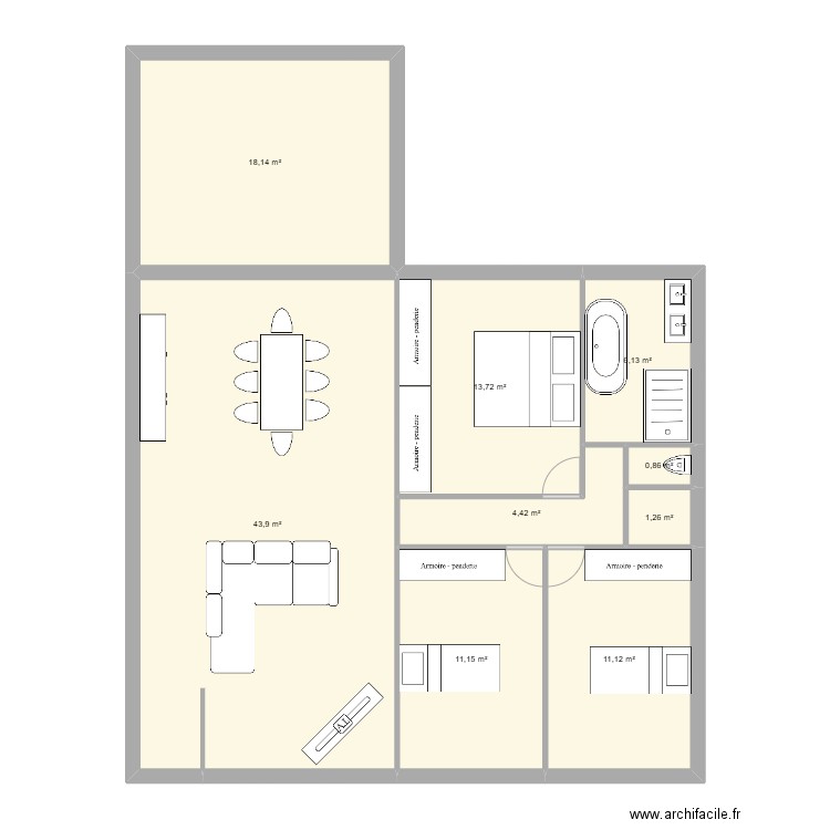 Archereau bis. Plan de 9 pièces et 111 m2