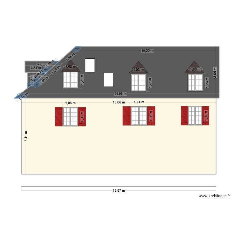 LJ  Plan façade est. Plan de 4 pièces et 122 m2