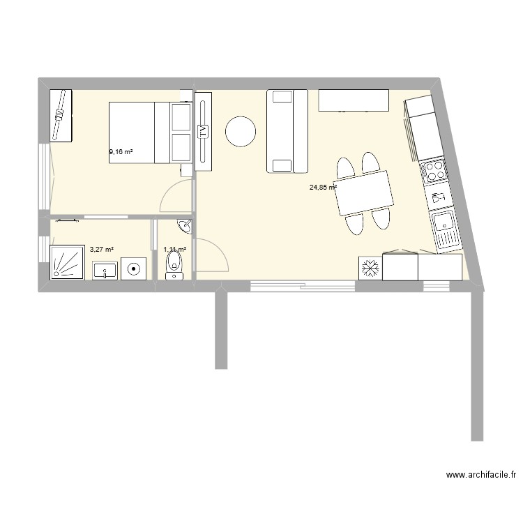 ABC-3. Plan de 4 pièces et 38 m2