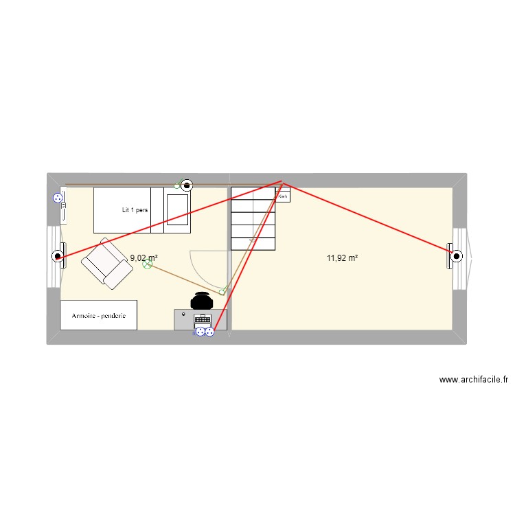 Implantation-1. Plan de 2 pièces et 21 m2