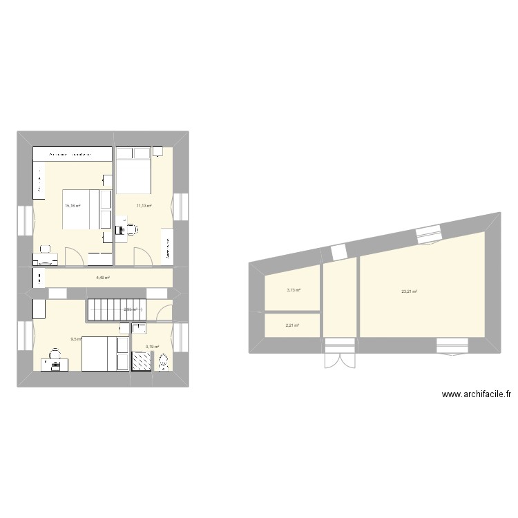 Etage_Maison3. Plan de 9 pièces et 76 m2