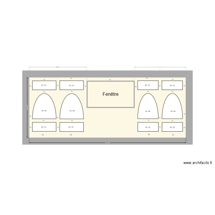 Mur Salon. Plan de 2 pièces et 16 m2