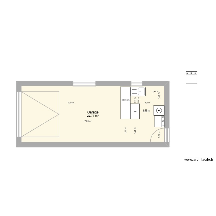 garage. Plan de 1 pièce et 23 m2