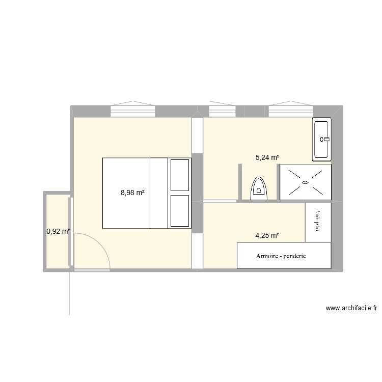 suite parentale. Plan de 4 pièces et 19 m2