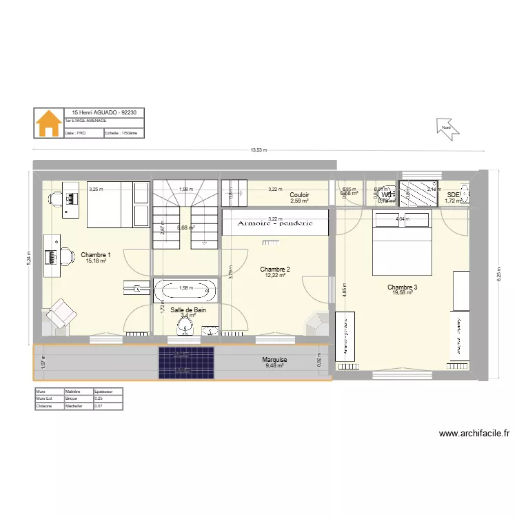 15 HA 1ER ETAGE AMENAGE. Plan de 