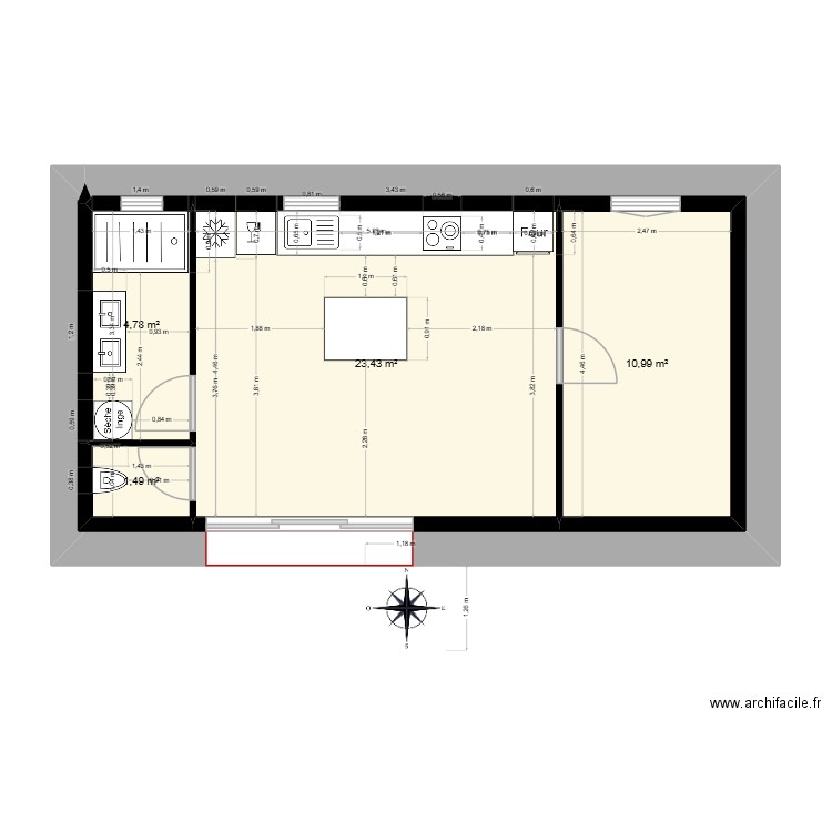 dépendance. Plan de 4 pièces et 41 m2