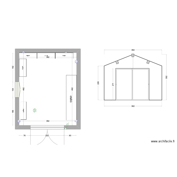 cabanon. Plan de 1 pièce et 18 m2