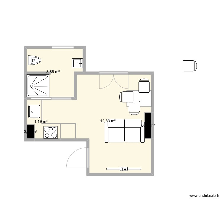 studio jaures 10. Plan de 5 pièces et 18 m2