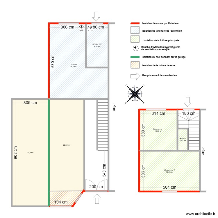 HURET travaux. Plan de 13 pièces et 122 m2