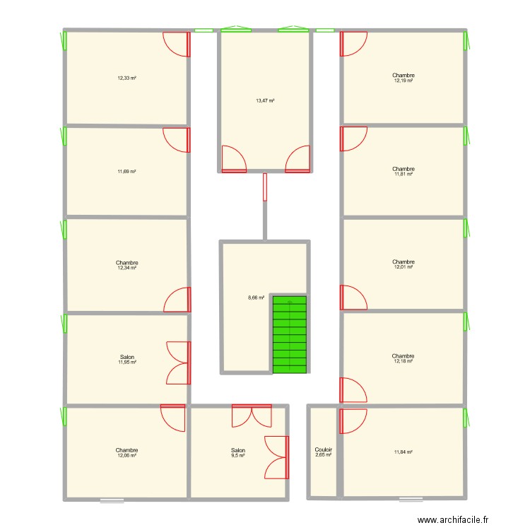 Test. Plan de 14 pièces et 155 m2