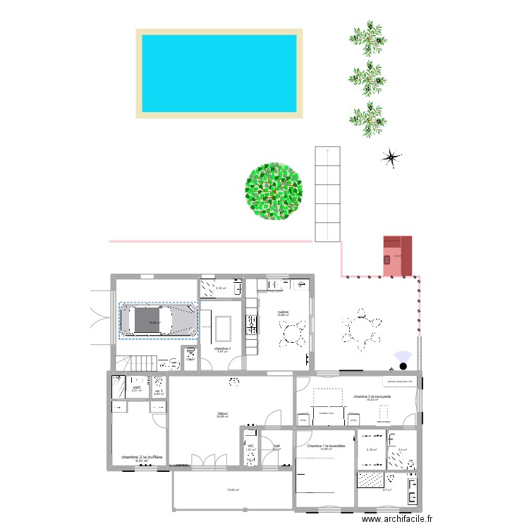 projet 5 H  Allemagne. Plan de 17 pièces et 142 m2