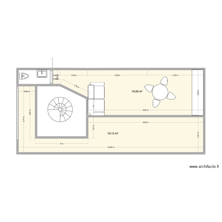 2nd floor. Plan de 2 pièces et 38 m2