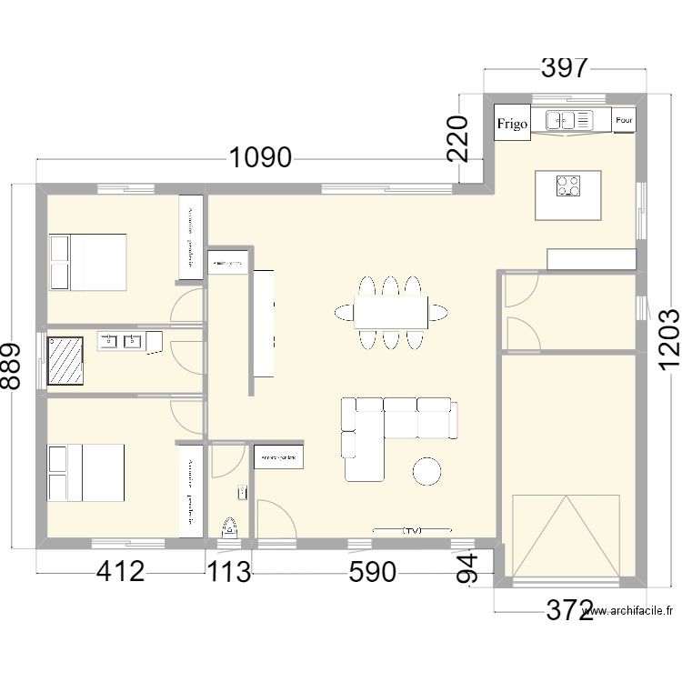 maison plein pied basique 1. Plan de 0 pièce et 0 m2
