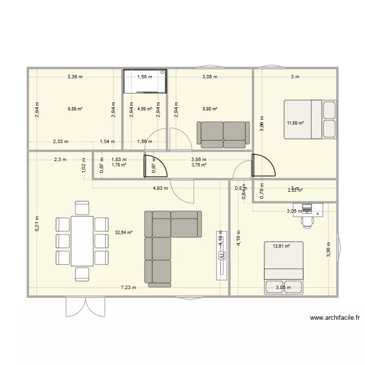 entressen. Plan de 9  et 89 m²