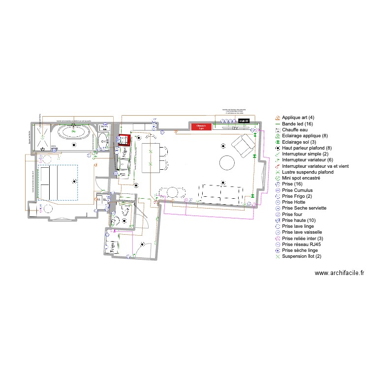 100vielledutemple ELEC2. Plan de 2 pièces et 54 m2