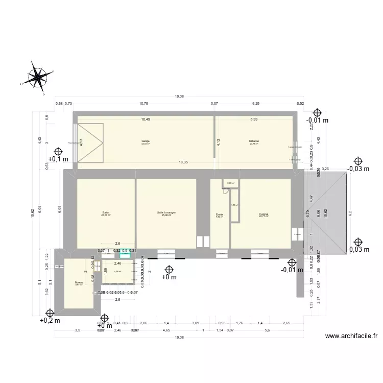 Projet maison seule sans toiture rue soleil levant. Plan de 18 Pièces et 288 m²