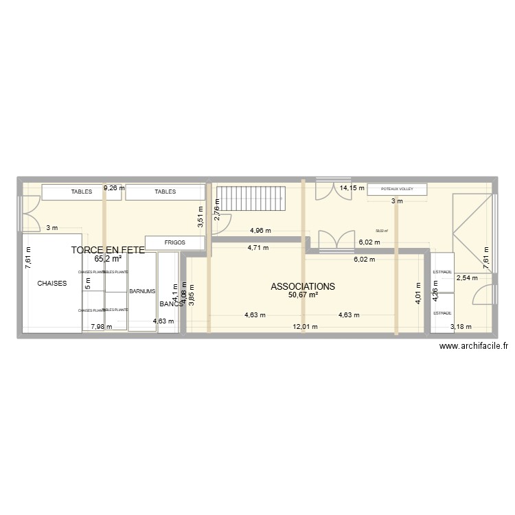 PLAN SALLE 3. Plan de 3 pièces et 174 m2