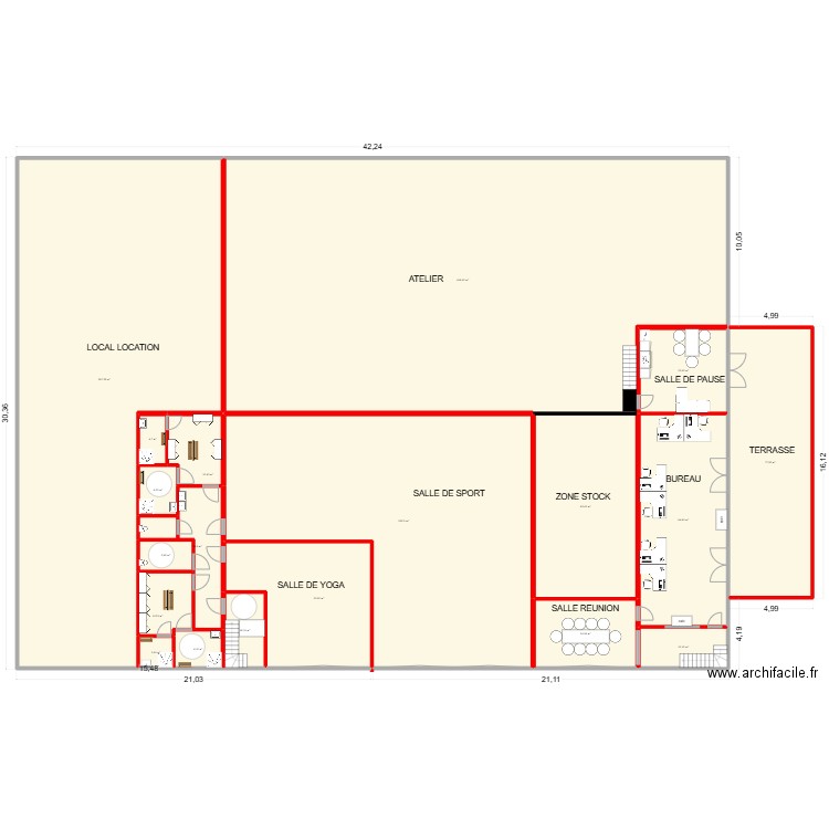salle. Plan de 19 pièces et 1315 m2