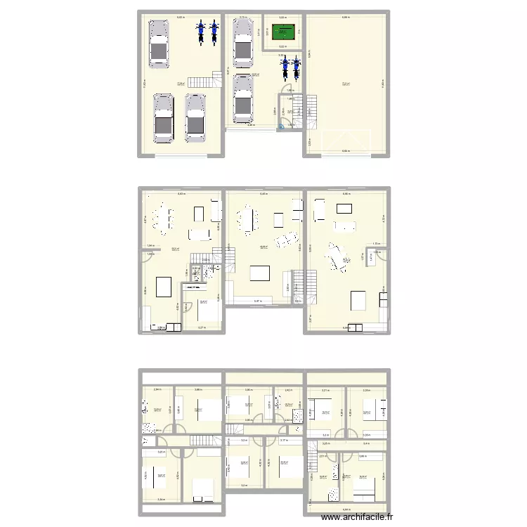 pi&eacute;train 3 logements. Plan de 22  et 610 m²