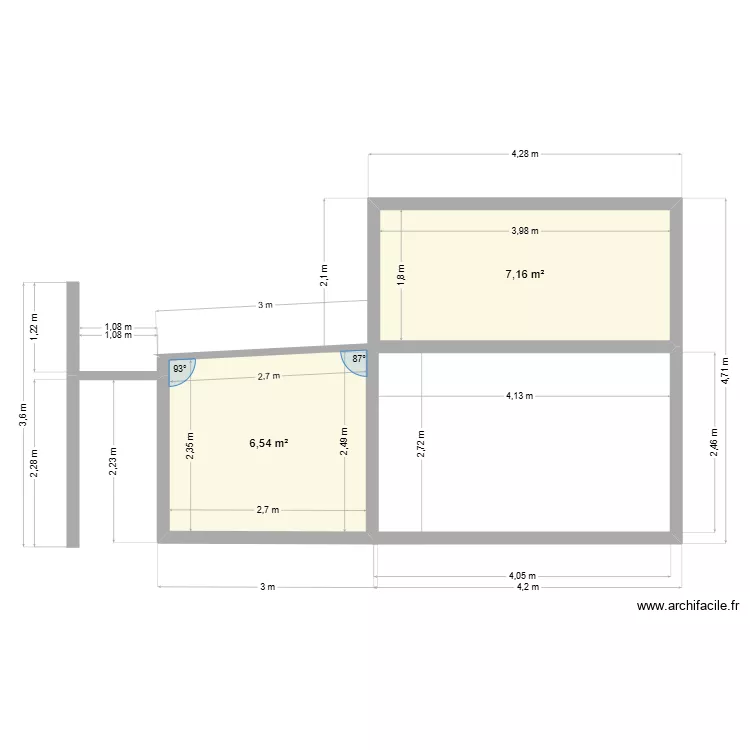 extentionzacrecours. Plan de 2 Pièces et 14 m²