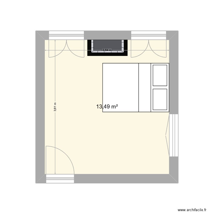 Chambre cheminée 1er étage. Plan de 1 pièce et 13 m2