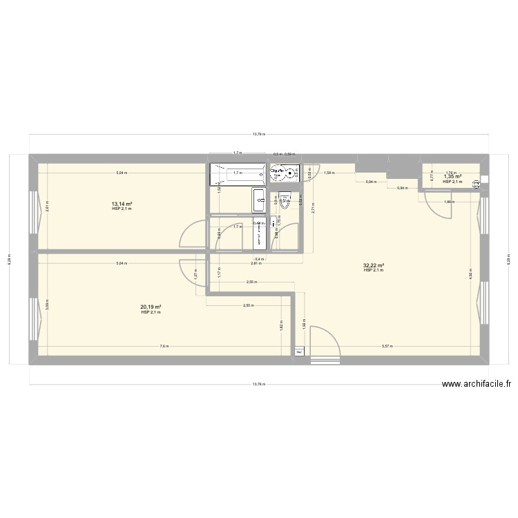 35 Malesherbes V1. Plan de 10 pièces et 74 m2