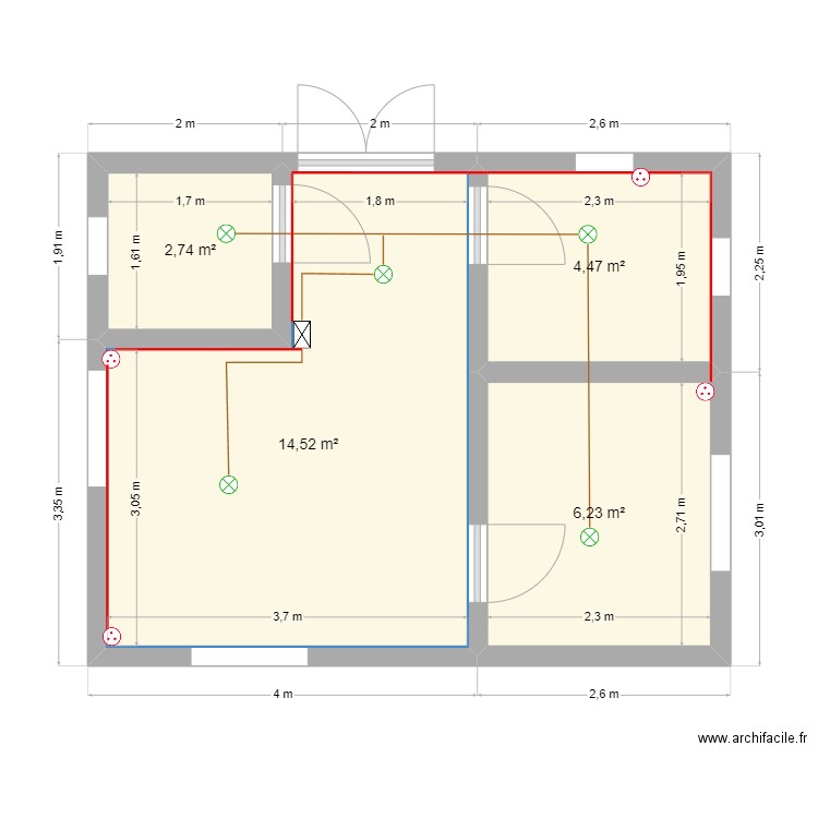 studio. Plan de 4 pièces et 28 m2