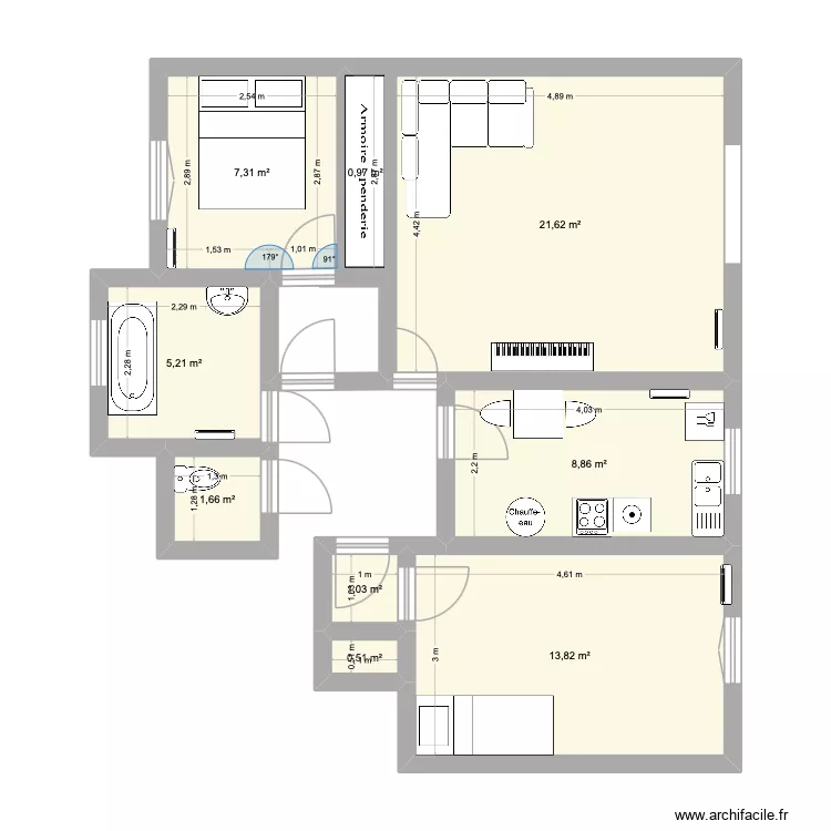 appartement MQ2. Plan de 9  et 61 m²