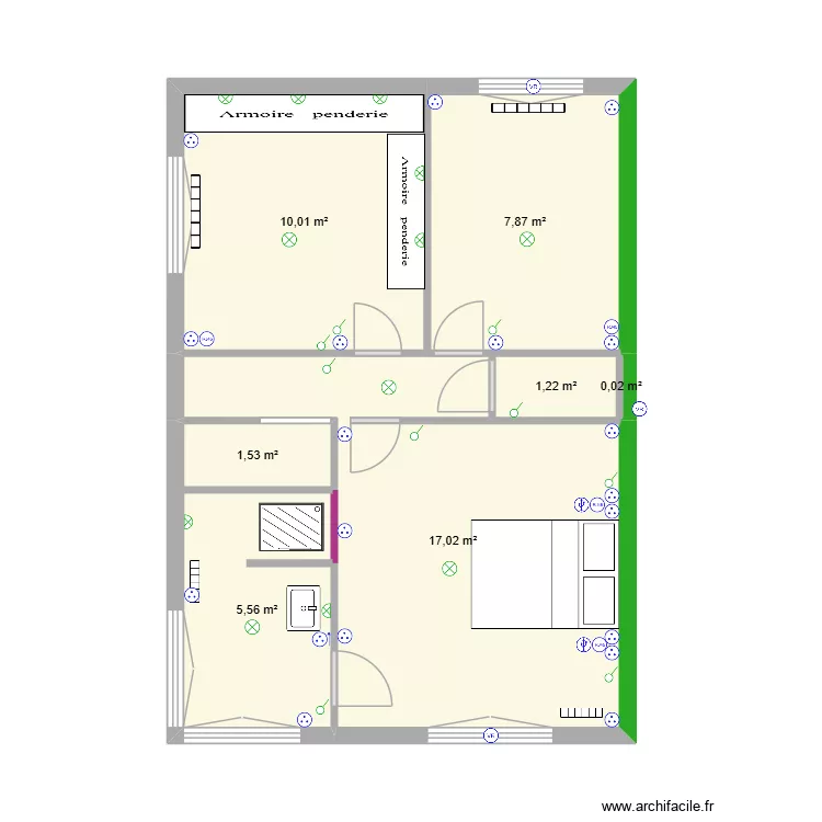 R+1. Plan de 7  et 43 m²