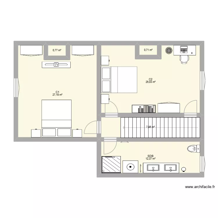Etage 1. Plan de 6 pièces et 74 m²