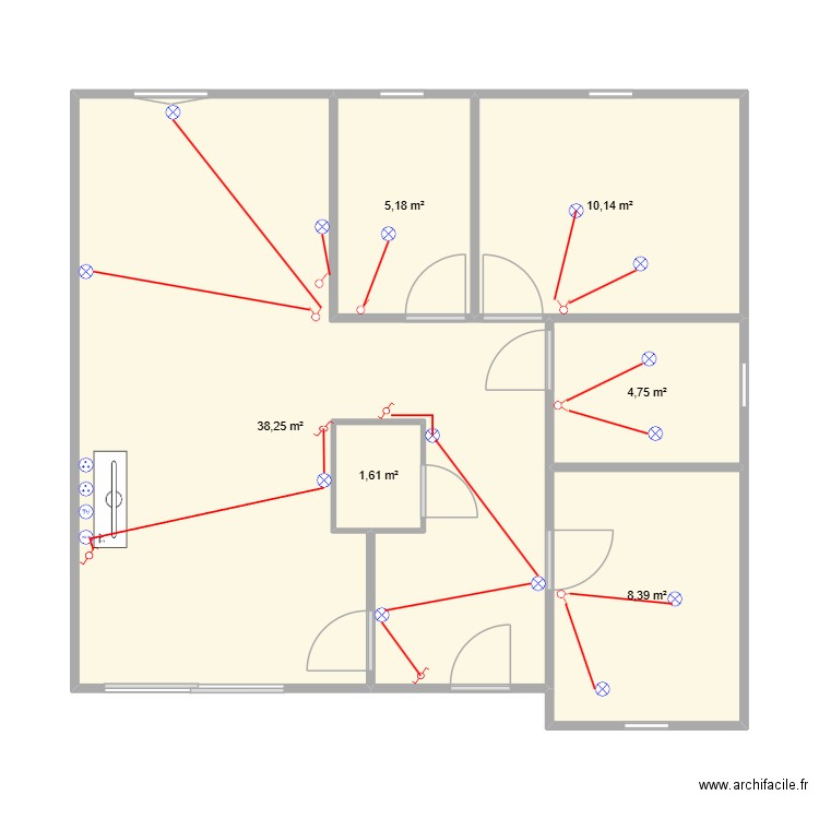 appartement. Plan de 6 pièces et 68 m2