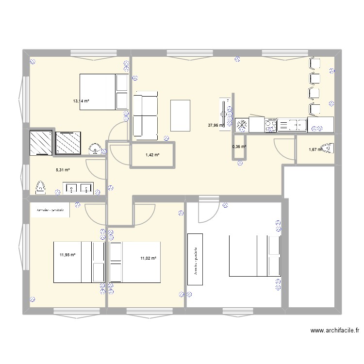 JEJE Souche 1er prises V2. Plan de 8 pièces et 85 m2