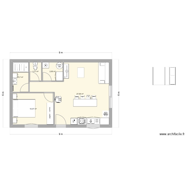 agrandissement. Plan de 5 pièces et 46 m2