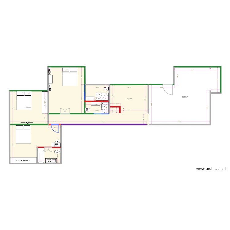 VS11 rehab. Plan de 4 pièces et 71 m2