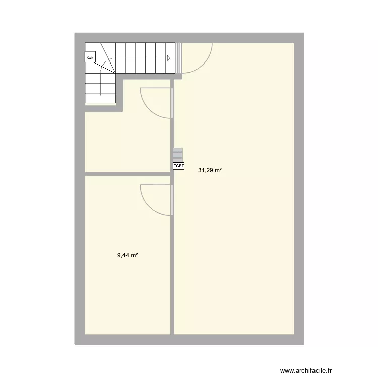 Int&eacute;rieur 1er &eacute;tage. Plan de 2 pièces et 41 m²
