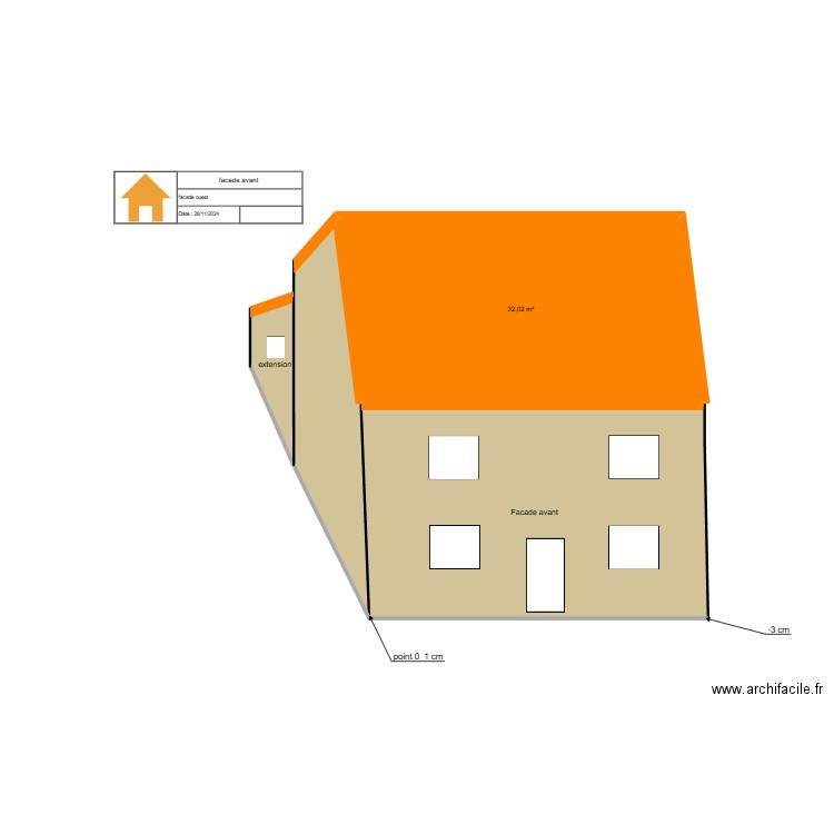 plan facade. Plan de 0 pièce et 0 m2