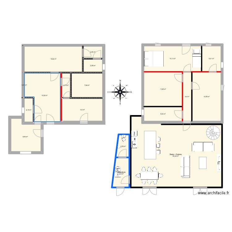 plan Fabrice v2. Plan de 19 pièces et 191 m2