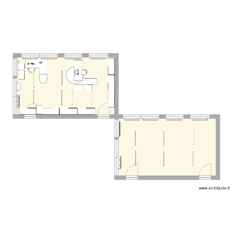 Bureau C150 - Armes RDC haut. Plan de 2 pièces et 50 m2