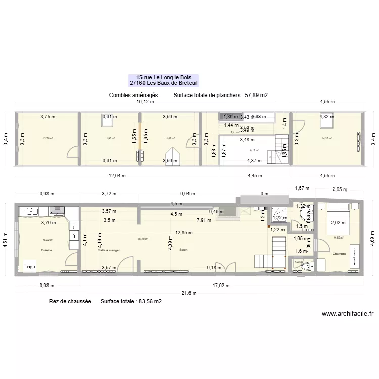 Les Baux -1. Plan de 12  et 153 m²