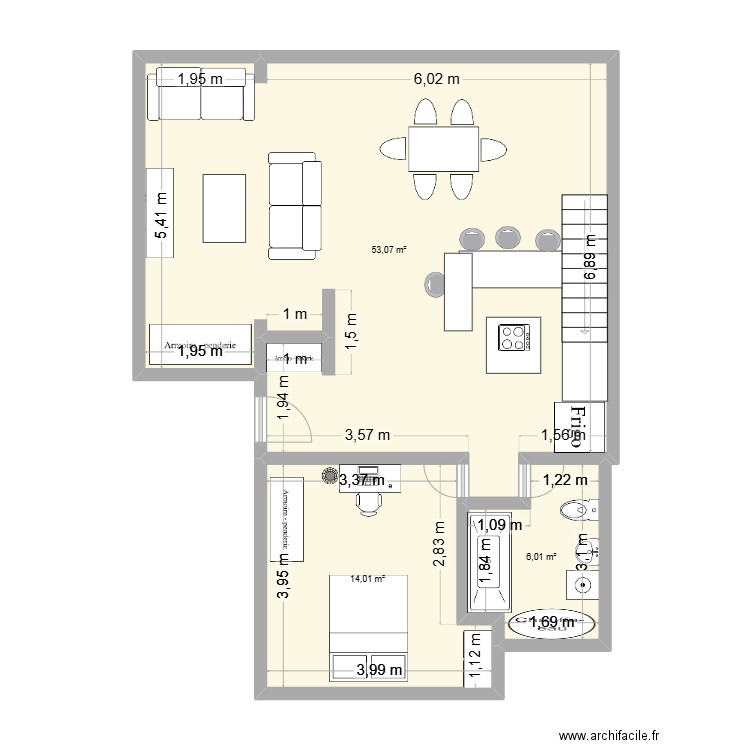 Laxou. Plan de 3 pièces et 73 m2