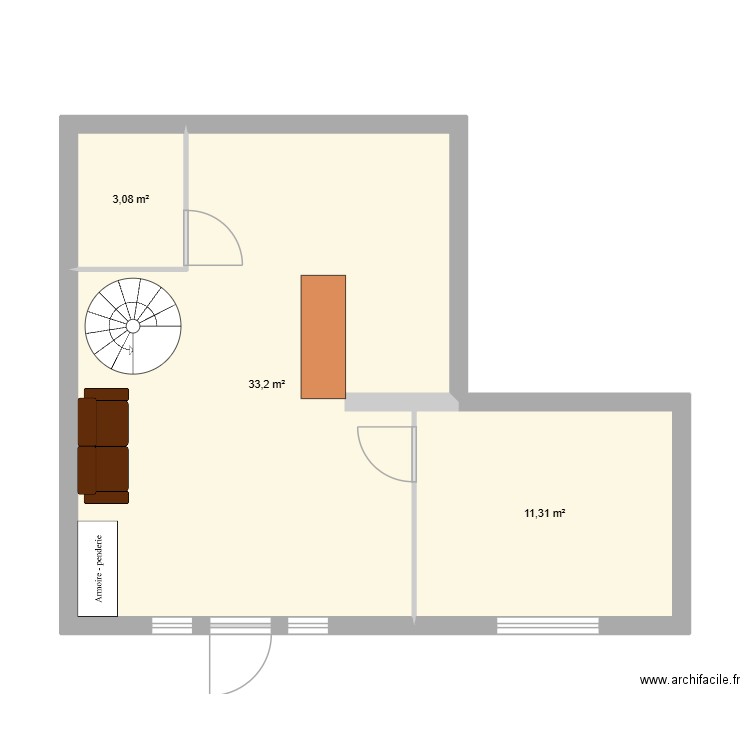 rdc2. Plan de 3 pièces et 48 m2