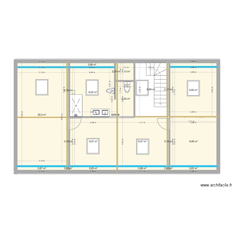 Marec Xavier etage projet 2. Plan de 30 pièces et 153 m2
