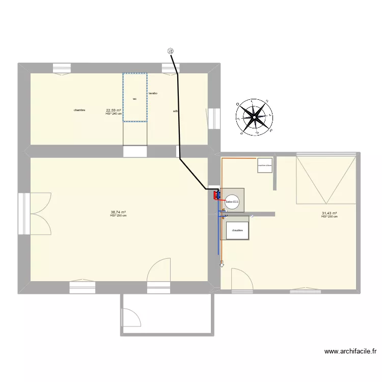 plan maison chauffage. Plan de 